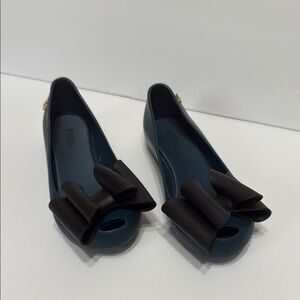 Melissa Kids Teal Ballet Flats Black Bow Jelly Size 11